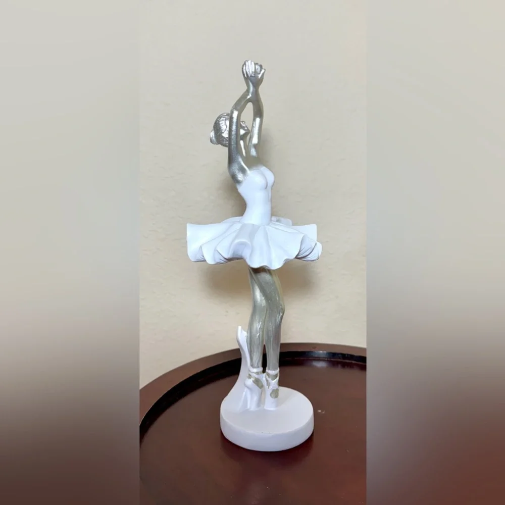 White and Silver Ballerina Figurine Statuette Decorative Art  Sculpture Gift